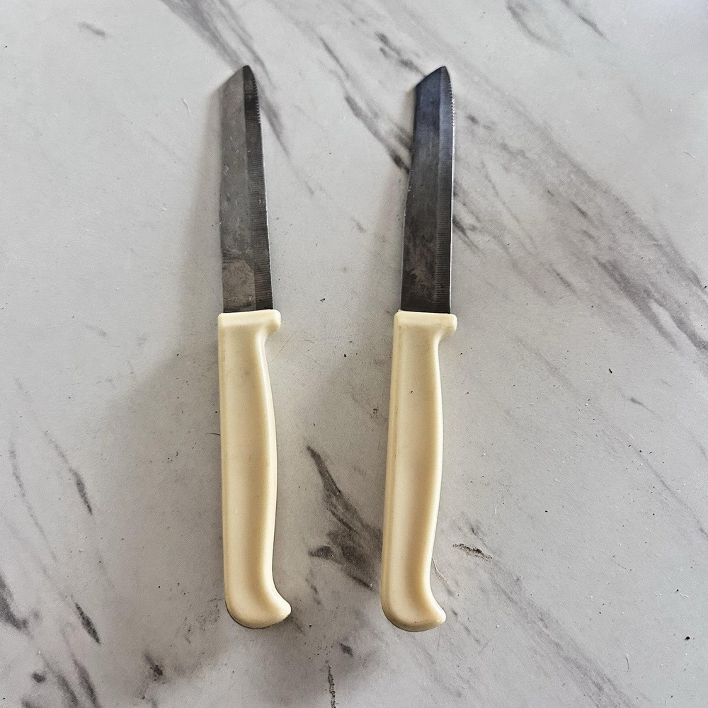 Vintage QUIKUT Stainless Paring Knife Knives Ivory Handle Kitchen Lot of 2 USA